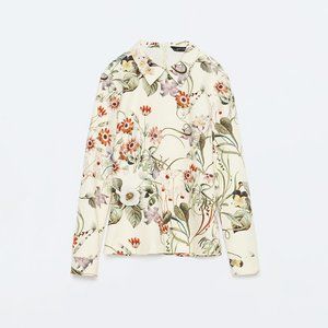 Zara Floral Long Sleeve Peplum Top XS